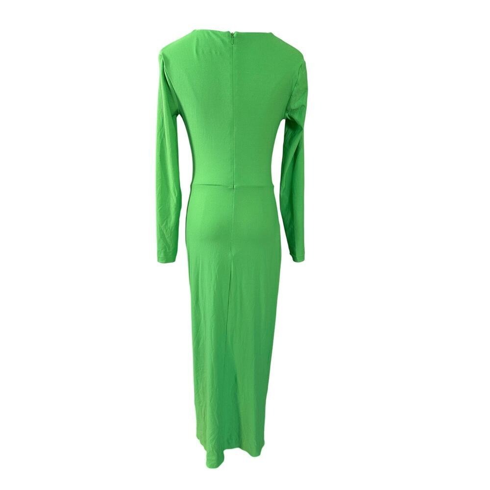 NWT SOLACE London Lorena Deep V-Neck Long Dress Neon Green Long Sleeve Size 0 - Picture 5 of 11